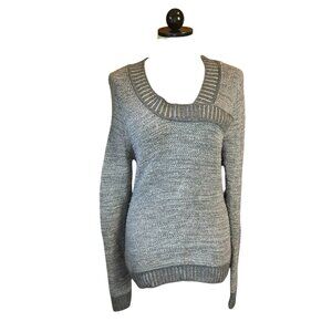 Toad&Co Horny Toad MERINO WOOL Eclair Sweater Gray V- Neck Long sleeve Ribbed M
